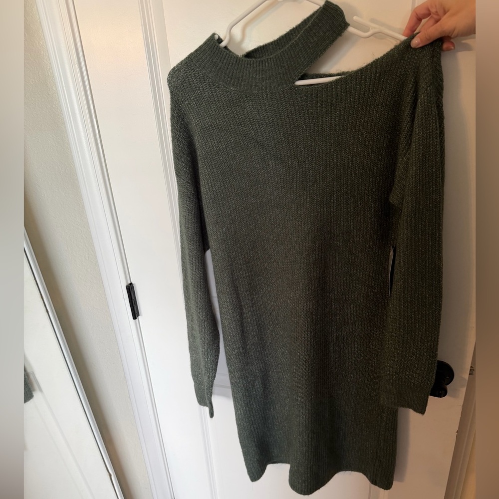 Nordstrom Olive Shoulder Slit Neckline Sweater Dress